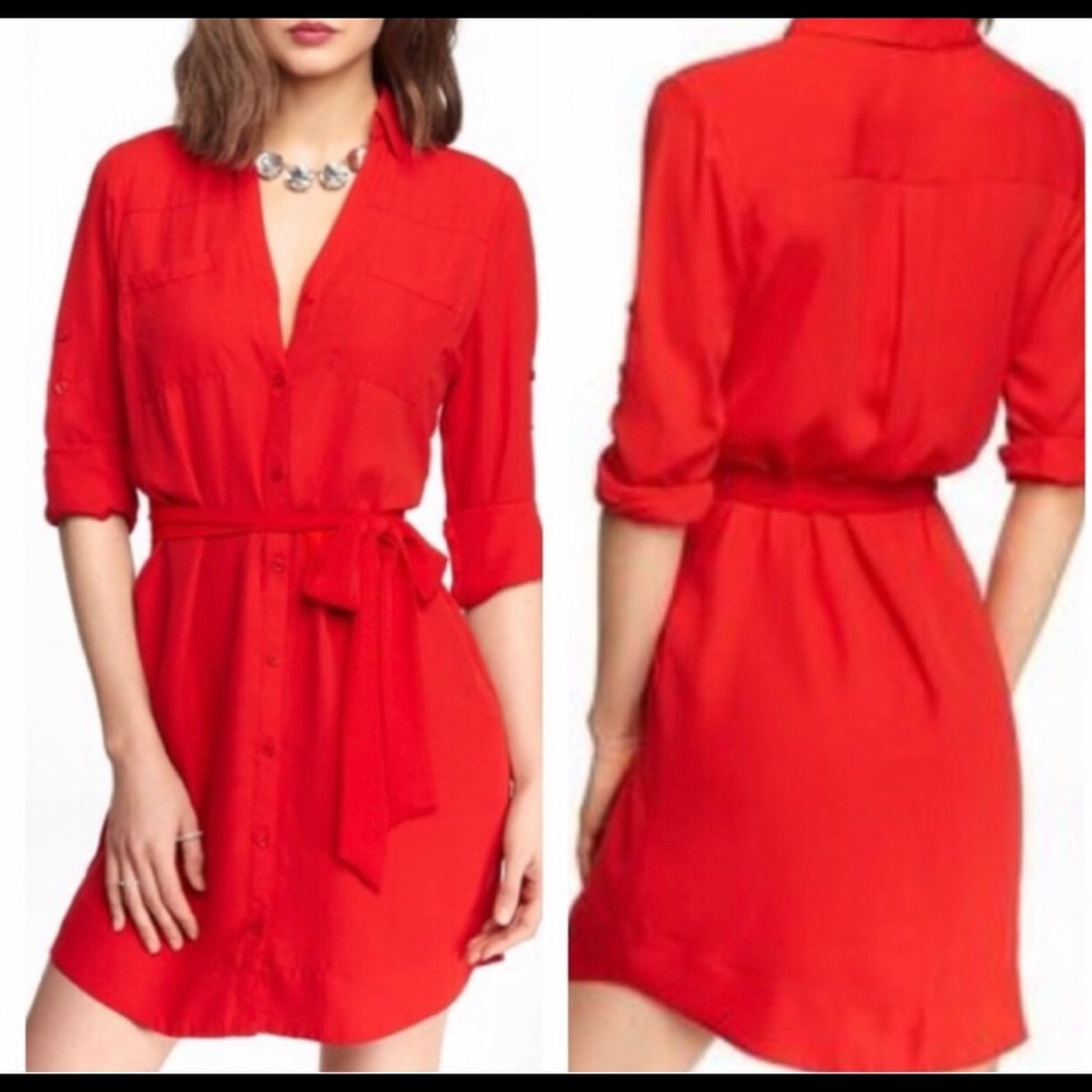 Express portofino shirt dress in red. Medium